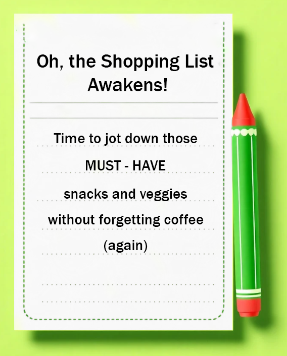 eZpZe step 1 of the customer journey process called "The Shopping List Awakens - Time to jot down those MUST-HAVE snacks and veggies without forgetting coffee (again)
