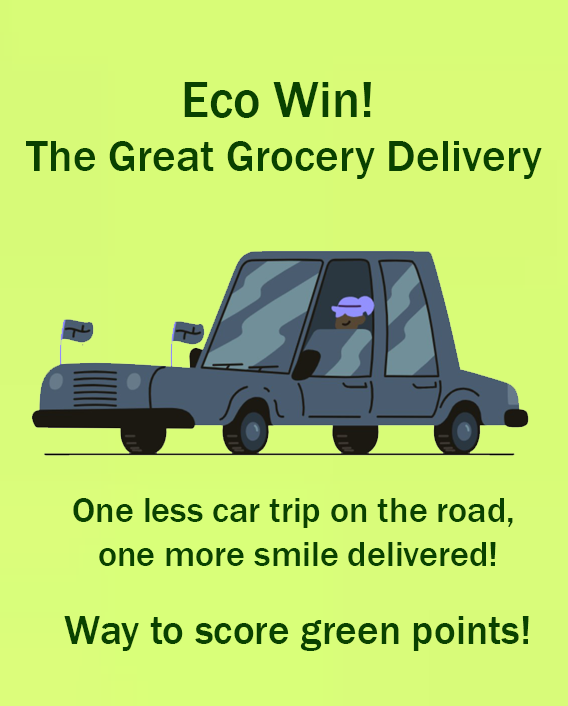 Step 6 - of eZpZe platform journey for shoppers called "Eco Win ! The Great Grocery Delivery - One less car trip on the road, one more smile delivered ! Way to score green points !"